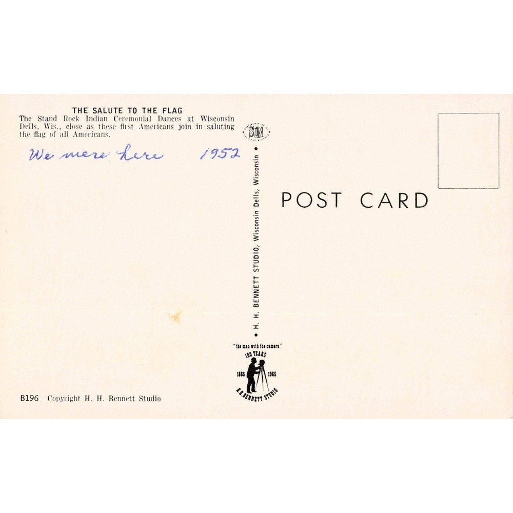 Vintage Salute to the Flag Stand Rock Indian Ceremonial Wisconsin Dells Postcard - Picture 2 of 2